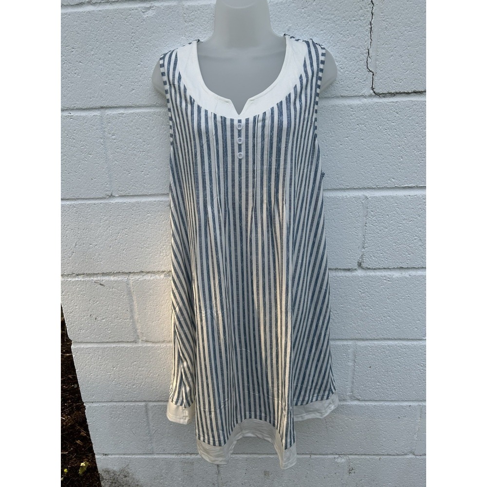 ETCYY Beach Dress Coverup Blue White Striped Slvless Pockets Pintuck Bib 2XL